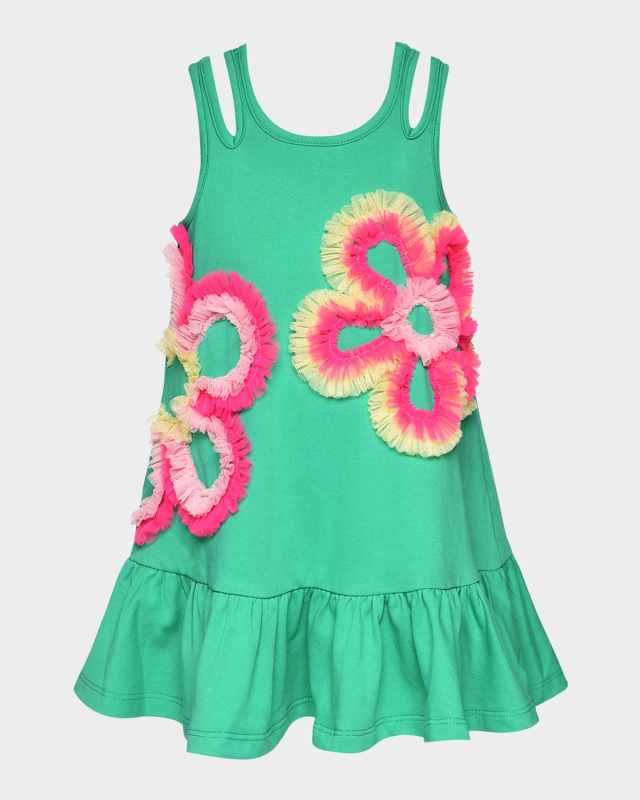 Girl's Jersey Tank Dress W/ Tulle Flowers, Size 2T-10